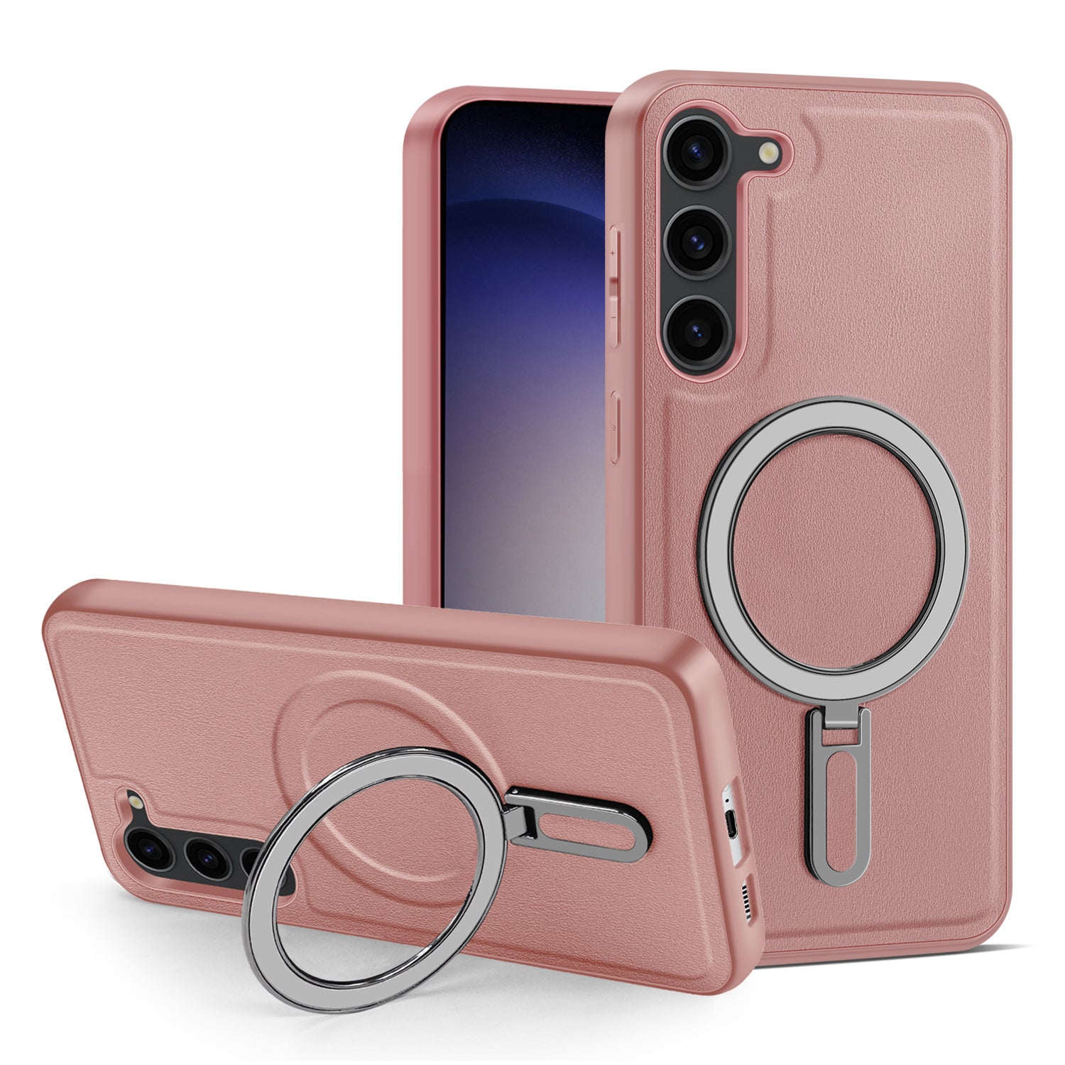 Uniqkart for Samsung Galaxy S23 Magnetic Phone Case PU Leather+PC+TPU Kickstand Cover Compatible with MagSafe - Pink Uniqkart for Samsung Galaxy S23 Magnetic Phone Case PU Leather+PC+TPU Kickstand Cover Compatible with MagSafe - Pink